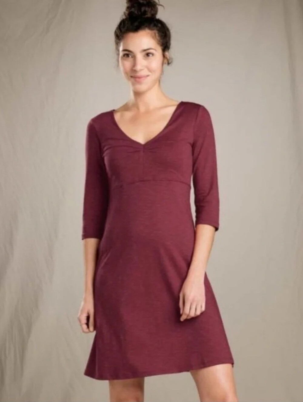 Horny Toad Rosalinda Dress Organic Cotton Tencel V-neck Burgundy Size Small